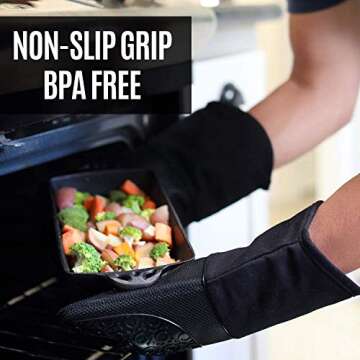 HOMWE Silicone Oven Mitts and Pot Holders, 4-Piece Set, Heavy Duty Cooking Gloves, Kitchen Counter S...