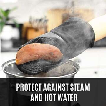 HOMWE Silicone Oven Mitts and Pot Holders, 4-Piece Set, Heavy Duty Cooking Gloves, Kitchen Counter Safe Trivet Mats, Advanced Heat Resistance, Non-Slip Textured Grip (Red)