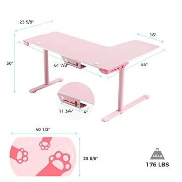 EUREKA Pink L Shaped Gaming Desk - Stylish and Functional