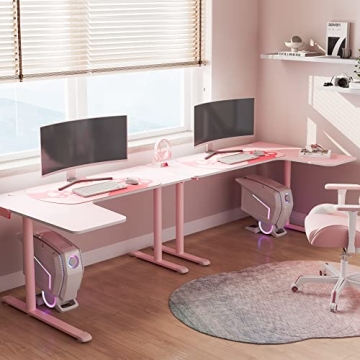 EUREKA Pink L Shaped Gaming Desk - Stylish and Functional