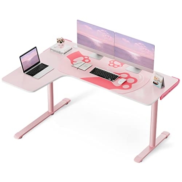 EUREKA Pink L Shaped Gaming Desk - Stylish and Functional