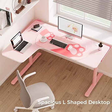 EUREKA Pink L Shaped Gaming Desk - Stylish and Functional