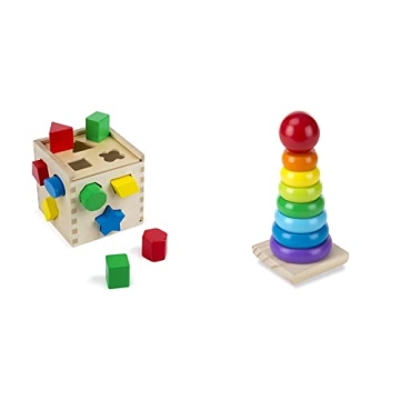 Melissa & Doug Wooden Shape Sorter & Rainbow Stacker - Durable Educational Toddler Toys