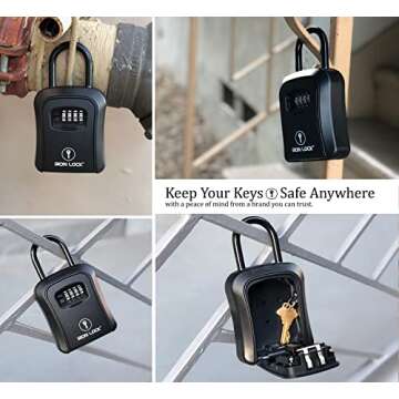 Iron Lock® - Key Lock Box Portable and Wall Mounted with Removable Shackle Indoor Outdoor Waterproo...