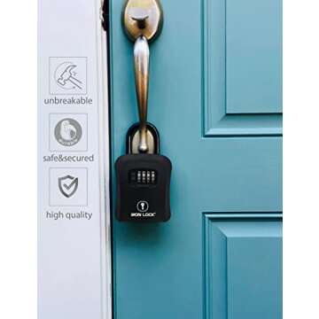 Iron Lock® - Key Lock Box Portable and Wall Mounted with Removable Shackle Indoor Outdoor Waterproof 4 Digit Combination with Resettable Code with A B Switch Key Lockbox for Outside Hold 5 Spare Keys