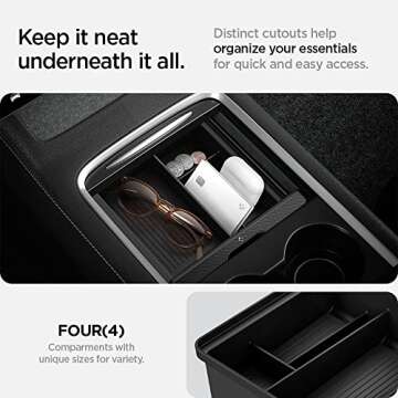Spigen Center Console Organizer Tray Designed for Tesla Model 3 & Y 2025/2024/2023 with Smooth Slide Technology [Not Compatible with Tesla Model 3 2025/2024 Refresh (Highland)] (Carbon Edition)