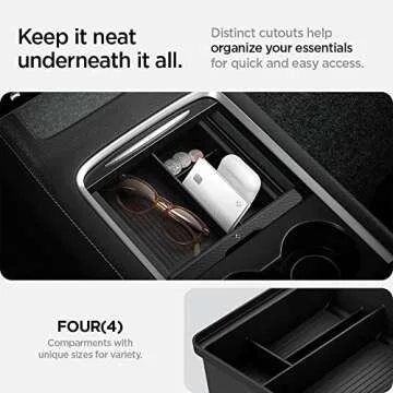 Spigen Center Console Organizer Tray Designed for Tesla Model 3 & Y 2025/2024/2023 with Smooth Slide Technology [Not Compatible with Tesla Model 3 2025/2024 Refresh (Highland)] (Carbon Edition)