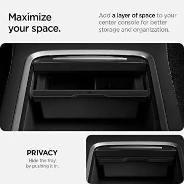 Spigen Center Console Organizer Tray Designed for Tesla Model 3 & Y 2025/2024/2023 with Smooth Slide Technology [Not Compatible with Tesla Model 3 2025/2024 Refresh (Highland)] (Carbon Edition)