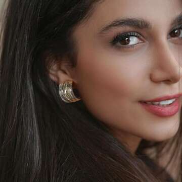 Mytys Two Tone Earrings for Women Gold and Silver Crossover Half Hoop Statement Earring Designer Stu...