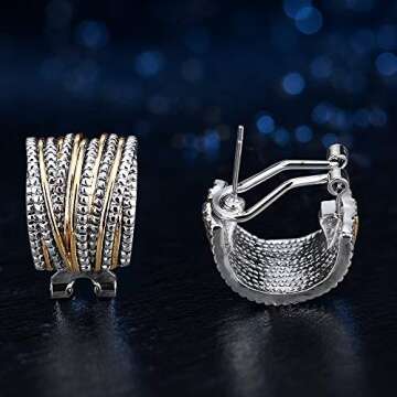 Mytys Two Tone Earrings for Women Gold and Silver Crossover Half Hoop Statement Earring Designer Stud Earrings (Gold & Silver)