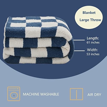 Throw Blankets Barefoot Checkerboard Gingham Warm Cozy Microfiber Reversible for Home Decor Bed Couch-Machine Washable (Navy Blue,51"x63")