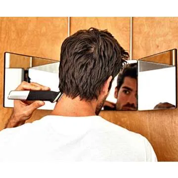 The Barbering Co. 3 Way Mirror - Real Glass | Trifold Mirror for Self Hair Cutting & Styling | DIY Haircut Tool to Cut, Trim, or Shave Your Head & Neckline at Home | Adjustable, Portable, Hands-Free
