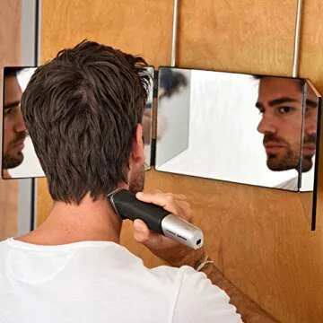 The Barbering Co. 3 Way Mirror - Real Glass | Trifold Mirror for Self Hair Cutting & Styling | DIY Haircut Tool to Cut, Trim, or Shave Your Head & Neckline at Home | Adjustable, Portable, Hands-Free