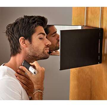 The Barbering Co. 3 Way Mirror - Real Glass | Trifold Mirror for Self Hair Cutting & Styling | DIY Haircut Tool to Cut, Trim, or Shave Your Head & Neckline at Home | Adjustable, Portable, Hands-Free
