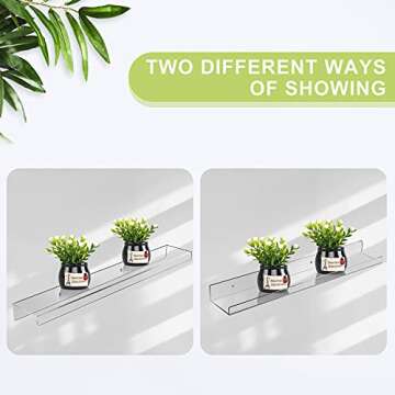 Jansburg 24 Inch Clear Floating Shelves 4 Pack Acrylic Shelves Invisible Floating Wall Ledge Bookshelf 5MM Thick Book Display Shelves Wall Mounted Bathroom Kitchen Organizer