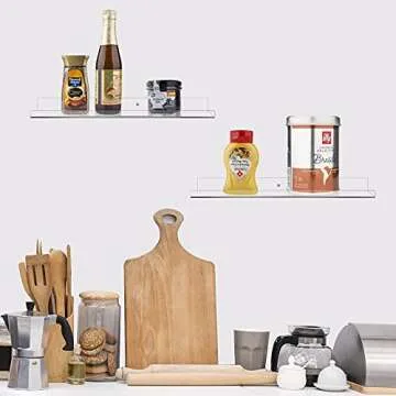 Jansburg 24 Inch Clear Floating Shelves 4 Pack Acrylic Shelves Invisible Floating Wall Ledge Bookshelf 5MM Thick Book Display Shelves Wall Mounted Bathroom Kitchen Organizer