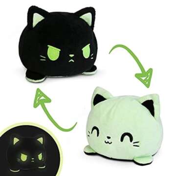 TeeTurtle - The Original Reversible Cat Plushie - Glow in the Dark - Cute Sensory Fidget Stuffed Ani...