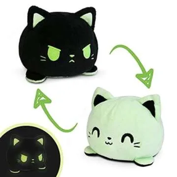 TeeTurtle - The Original Reversible Cat Plushie - Glow in the Dark - Cute Sensory Fidget Stuffed Ani...