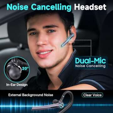 Eumspo Bluetooth Headset Wireless Earpiece 60Hrs Playback with Dual Mic Noise Canceling
