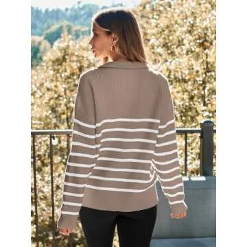 LILLUSORY Women's Oversized Quarter Zip Striped Sweater