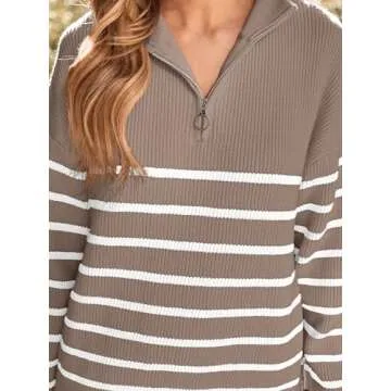 LILLUSORY Women's Oversized Quarter Zip Striped Sweater