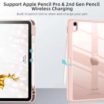 Wenlaty Compatible with iPad Air 11 Inch Case (M2) 2024 New, for iPad Air 6th/5th/4th Generation Case (2024/2022/2020) 11/10.9 Inch with Pencil Holder, Slim Cover with Clear Back Shell, Rose Pink