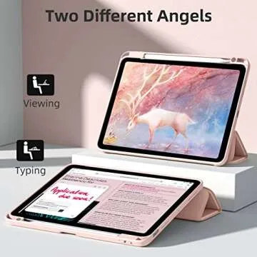 Wenlaty Compatible with iPad Air 11 Inch Case (M2) 2024 New, for iPad Air 6th/5th/4th Generation Case (2024/2022/2020) 11/10.9 Inch with Pencil Holder, Slim Cover with Clear Back Shell, Rose Pink