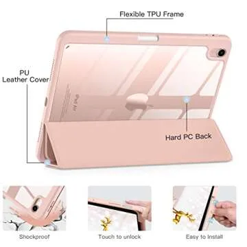 Wenlaty Compatible with iPad Air 11 Inch Case (M2) 2024 New, for iPad Air 6th/5th/4th Generation Case (2024/2022/2020) 11/10.9 Inch with Pencil Holder, Slim Cover with Clear Back Shell, Rose Pink