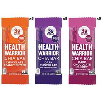 Health Warrior Chia Bars, Chocolate Variety Pack, Gluten Free, Vegan, 25g Bars, 15 Count
