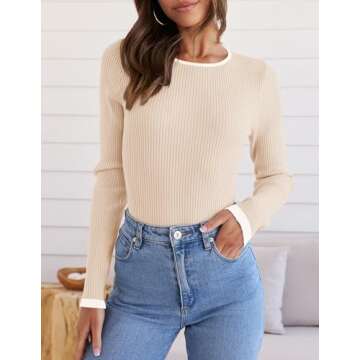 ZESICA Women's Long Sleeve Crewneck Shirt - Casual and Cozy Knit Tee in Apricot