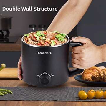 Topwit Hot Pot Electric, Electric Pot, 1.6L Ramen Cooker, Multifunctional Electric Cooker for Pasta, Shabu-Shabu, Oatmeal, Soup and Egg, Black