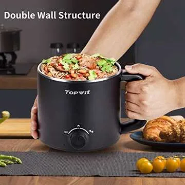 Topwit Hot Pot Electric, Electric Pot, 1.6L Ramen Cooker, Multifunctional Electric Cooker for Pasta, Shabu-Shabu, Oatmeal, Soup and Egg, Black