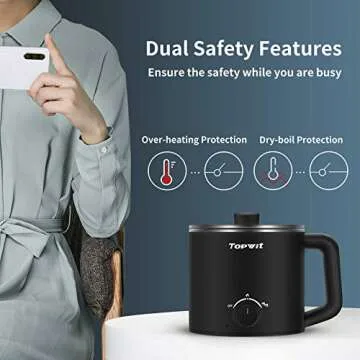 Topwit Hot Pot Electric, Electric Pot, 1.6L Ramen Cooker, Multifunctional Electric Cooker for Pasta, Shabu-Shabu, Oatmeal, Soup and Egg, Black