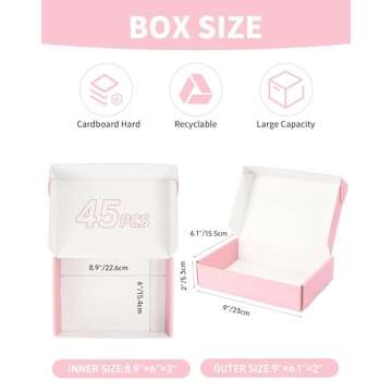 Small Pink Shipping Boxes, 9x6x2 Inch Cute Mailer Packaging Boxes for Gift, Pack of 45