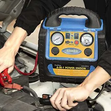 ZunDian 6-in-1 1800Amp Jump Starter with Air Compressor, 12V Car Battery Jumper 260PSI Tire Inflator, Portable Power Station 110V 400W Power Inverter USB DC AC Outlet, Auto Battery Booster Cables