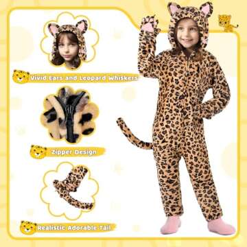 GIFTINBOX Leopard Costume Kids, Zip-Up Hooded Onesie Girls Costume, Cat Costume for Girls Dress Up, ...