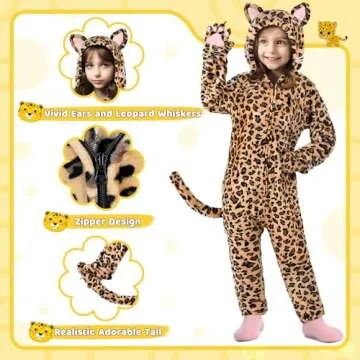 GIFTINBOX Leopard Costume Kids, Zip-Up Hooded Onesie Girls Costume, Cat Costume for Girls Dress Up, ...