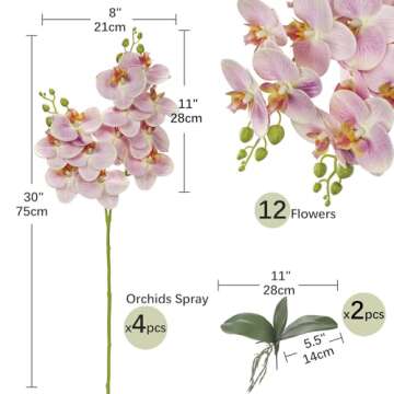 30 Inch Pink Orchids Artificial Flowers Real Touch Phalaenopsis Spray Artificial Orchid Stems with 1...