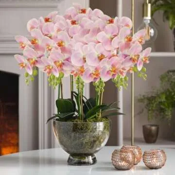 30 Inch Pink Orchids Artificial Flowers Real Touch Phalaenopsis Spray Artificial Orchid Stems with 12 Orchid Flowers Fake Phalaenopsis Tall Faux Flowers Arrangement for Home Decor Party Wedding Decor