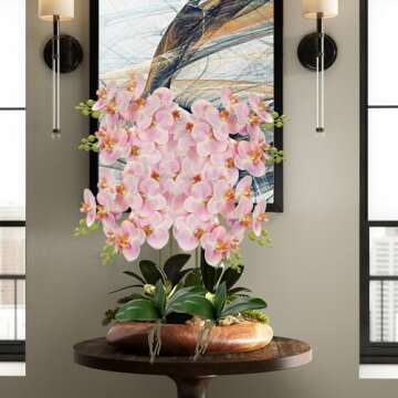 30 Inch Pink Orchids Artificial Flowers Real Touch Phalaenopsis Spray Artificial Orchid Stems with 12 Orchid Flowers Fake Phalaenopsis Tall Faux Flowers Arrangement for Home Decor Party Wedding Decor