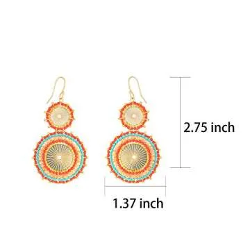 Badu Seed Beaded Circle Beads Earrings Bohemian Dangle Earrings Handmade Bead Fashion Jewelry Drop Earrings for Women