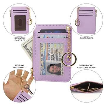 Toughergun Womens Keychain Wallet Slim Front Pocket Minimalist RFID Blocking Credit Card Coin Change Holder Purse Wallet (Light Purple)