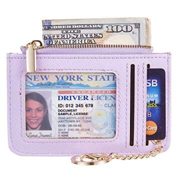 Toughergun Womens Keychain Wallet Slim Front Pocket Minimalist RFID Blocking Credit Card Coin Change Holder Purse Wallet (Light Purple)