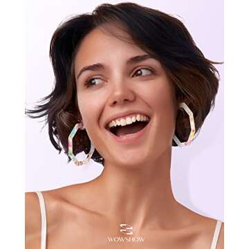 wowshow Acrylic Resin Hoop Earrings for Women Statement Fashion Geometric Octagon Earrings
