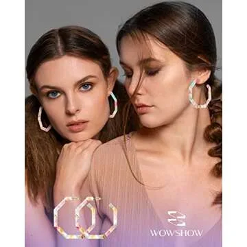 wowshow Acrylic Resin Hoop Earrings for Women Statement Fashion Geometric Octagon Earrings