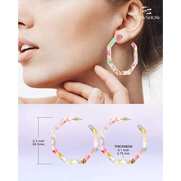 wowshow Acrylic Resin Hoop Earrings for Women Statement Fashion Geometric Octagon Earrings