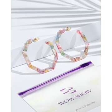 wowshow Acrylic Resin Hoop Earrings for Women Statement Fashion Geometric Octagon Earrings
