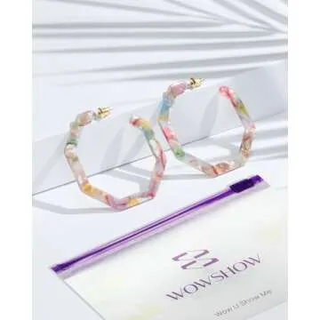 wowshow Acrylic Resin Hoop Earrings for Women Statement Fashion Geometric Octagon Earrings