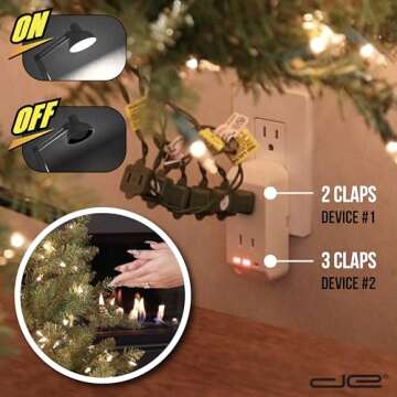 Power Hands | Clapping Light Control Noise Detecting Wireless Wall Outlet with a 3 Level Sensitivity Switch | Turns Appliances On/Off with Clapping Sound Sensor | 120V 200W 2 Outlet