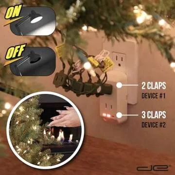 Power Hands | Clapping Light Control Noise Detecting Wireless Wall Outlet with a 3 Level Sensitivity Switch | Turns Appliances On/Off with Clapping Sound Sensor | 120V 200W 2 Outlet